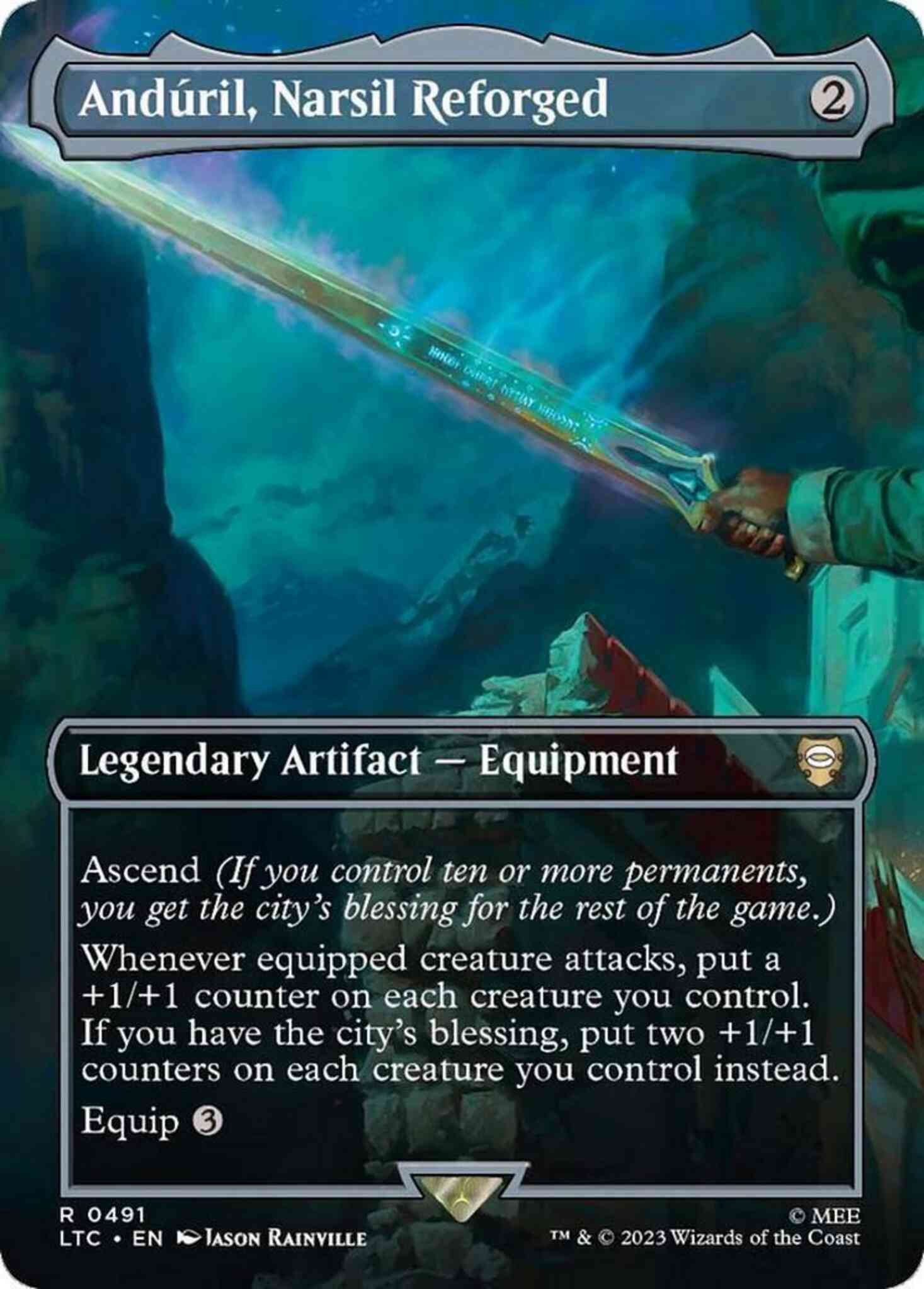 Narsil reforged 491 – Magic Andúril, Narsil Reforged [491] [Borderless] [The Lord of the Rings: Tales of Middle-earth: Commander] [Non-Foil]
