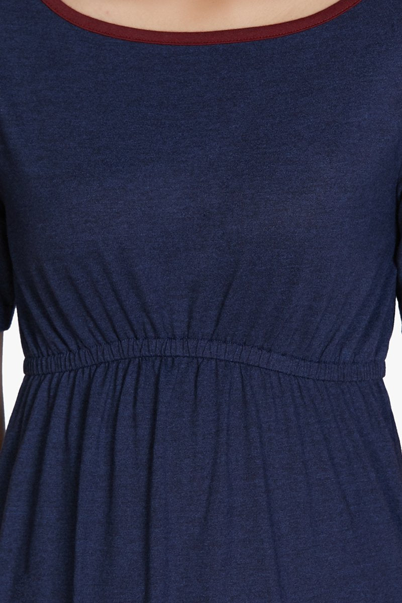 Amante Cotton Blend Chemise Dress - Navy - view 4