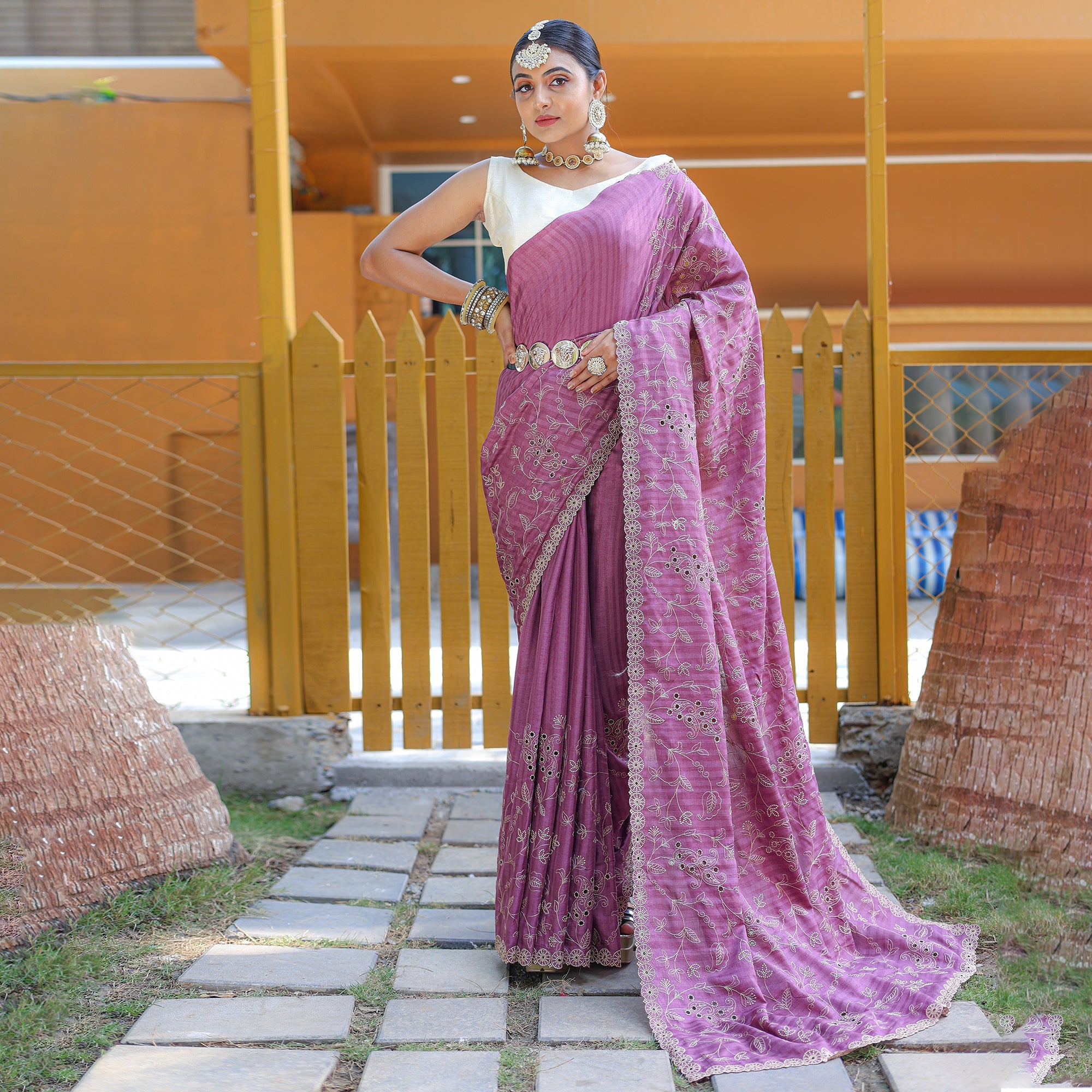 TASARIKA COUTURE Aaisha Lavender Soft Silk Handwork Saree - view 2