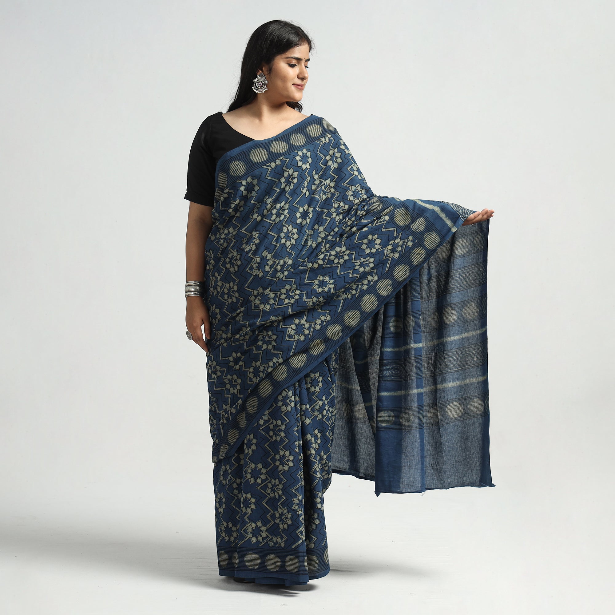 HAVELI CHRONICLES Blue - Akola Hand Block Printed Cotton Saree - view 2