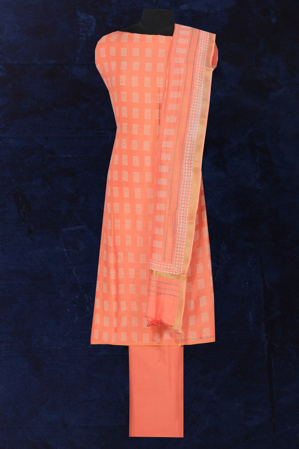 Kalanjali Cotton Silk Unstitched Suit With Dupatta (3 Pcs Set)