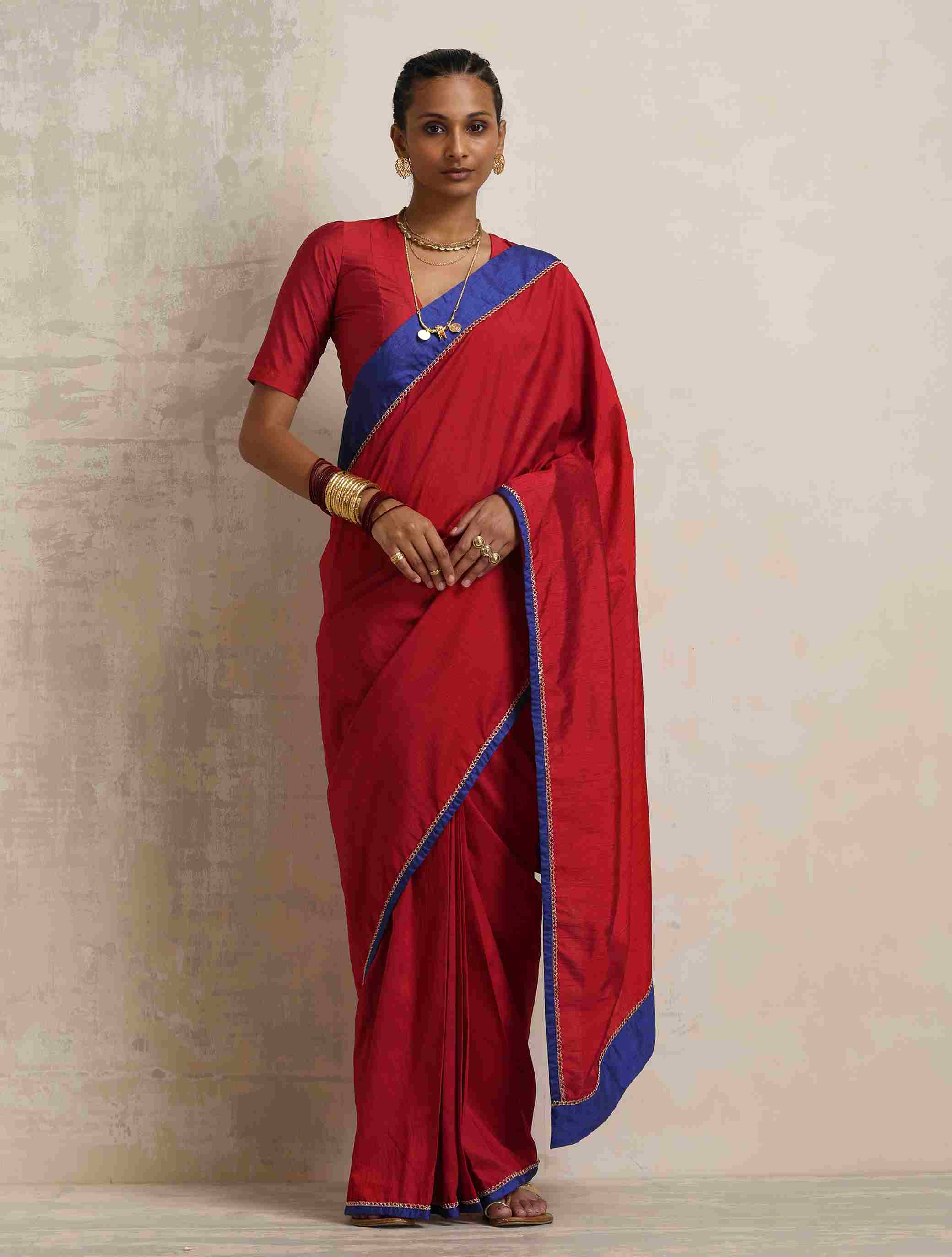 trueBrowns Red Silk Ready To Wear Saree – Women's