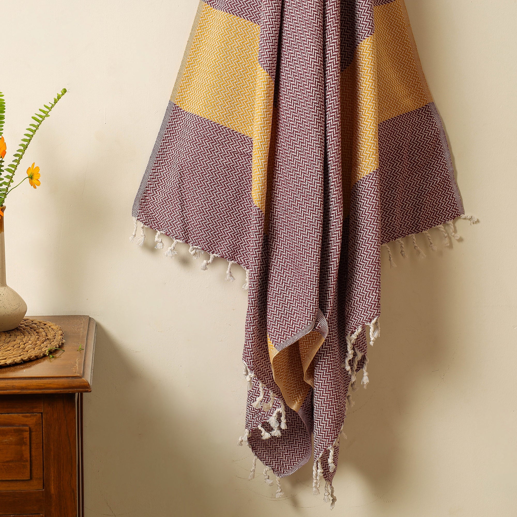 HANDLOOM VIRASAT Brown - Handloom Cotton Towel with Tassels from Bijnor by Nizam - view 2