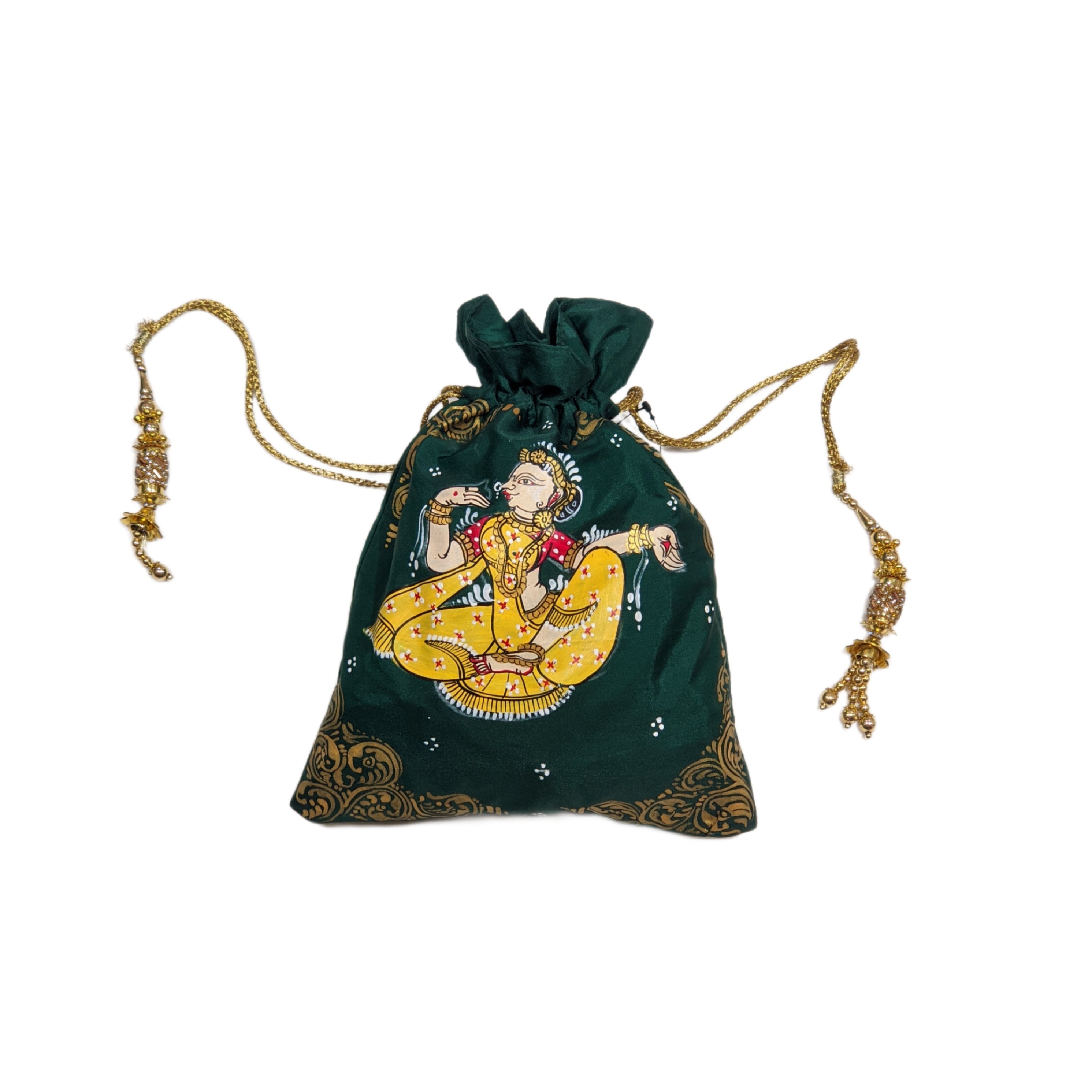 IndianVillèz Green Nartaki Pattachitra Potli Bag