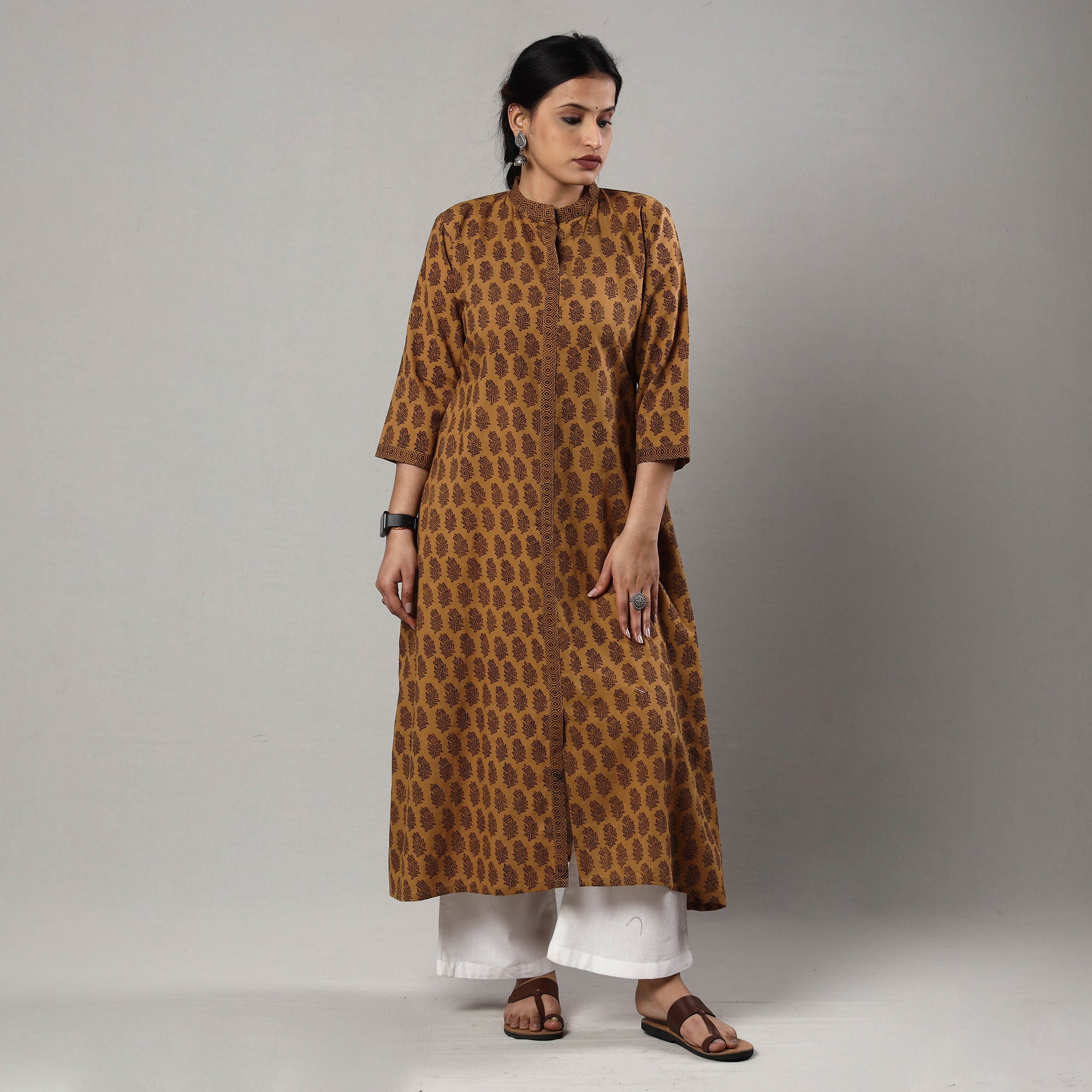 ITOKRI CASUALS Brown - Block Print Cotton A-Line Bagh Kurta - view 4