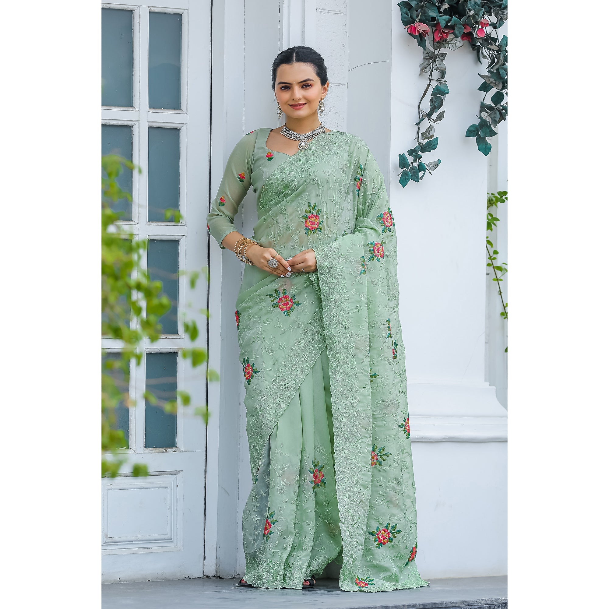 TASARIKA COUTURE Ankita Pista Chiffon Handwork Saree