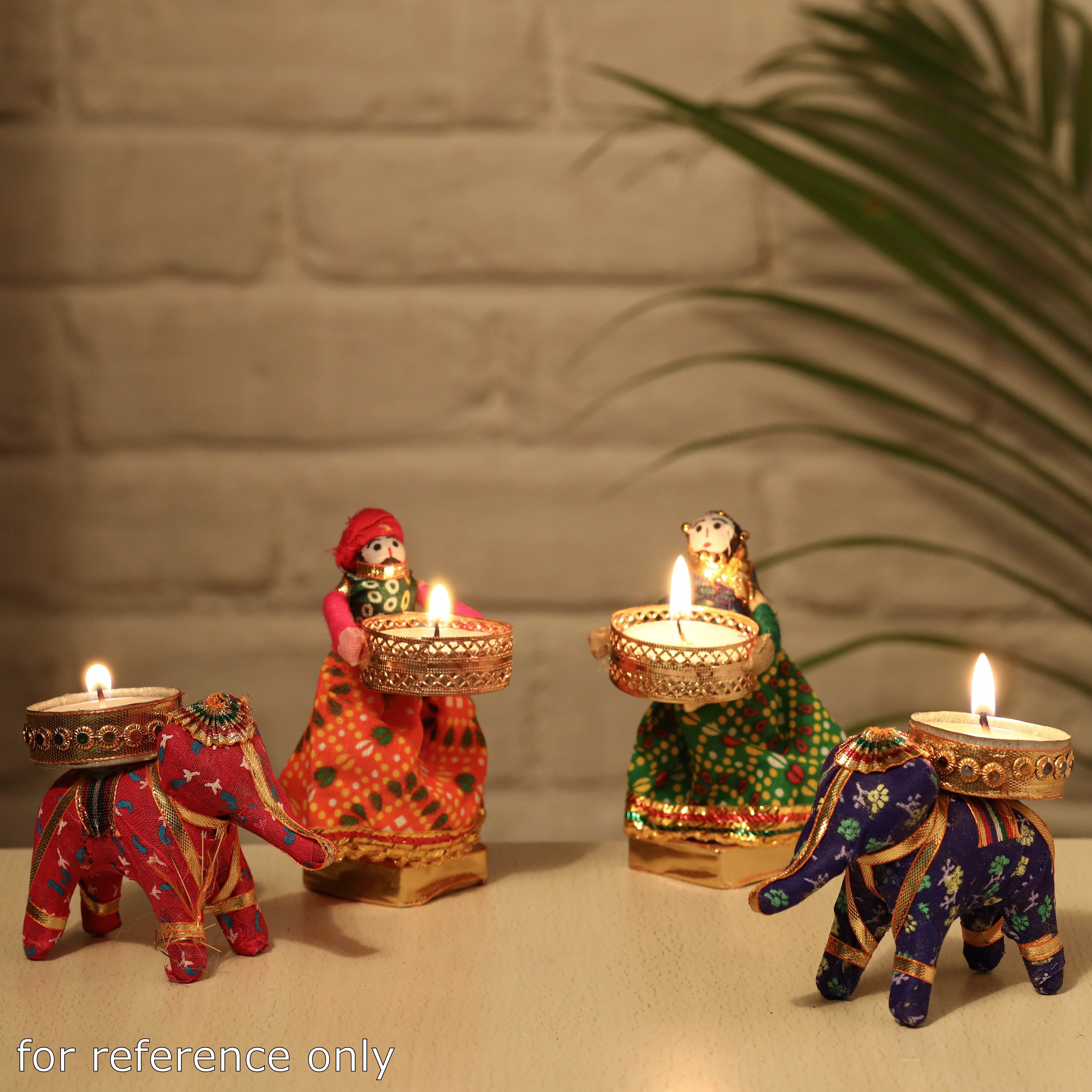 ITOKRI CRAFTS INITIATIVE Rajasthani Puppet Couple Handmade Tealight Candle Holders (Set of 2) - view 5