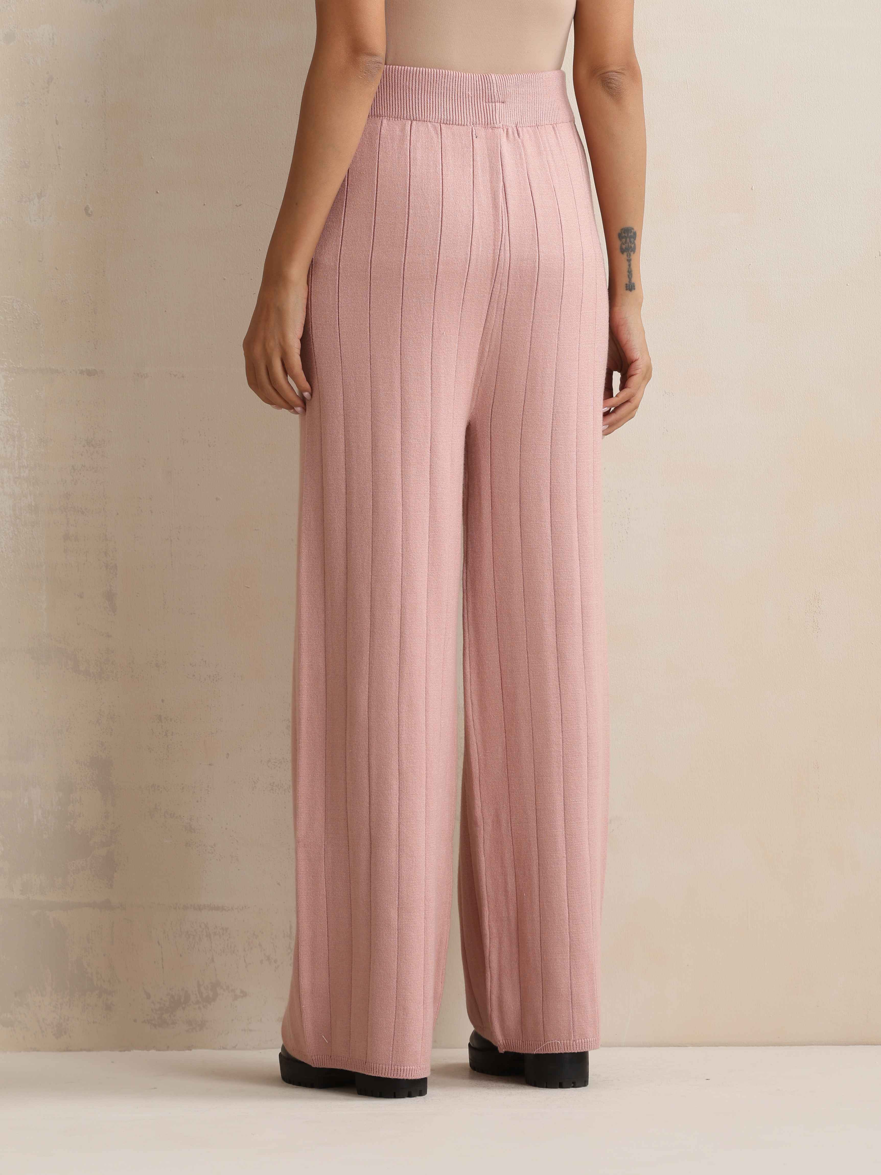 trueBrowns Pink Woollen Flared Pants - view 5