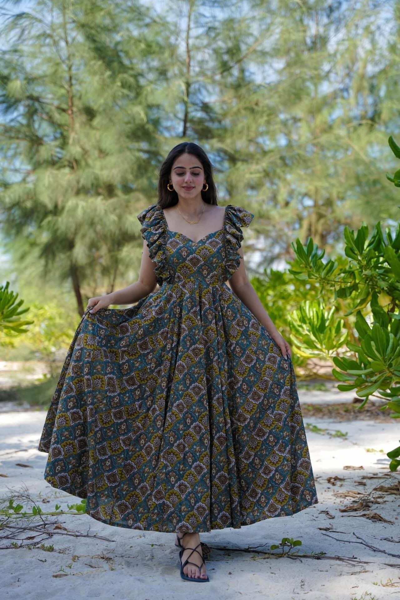 Idaho-o Silvie cotton frilled dress