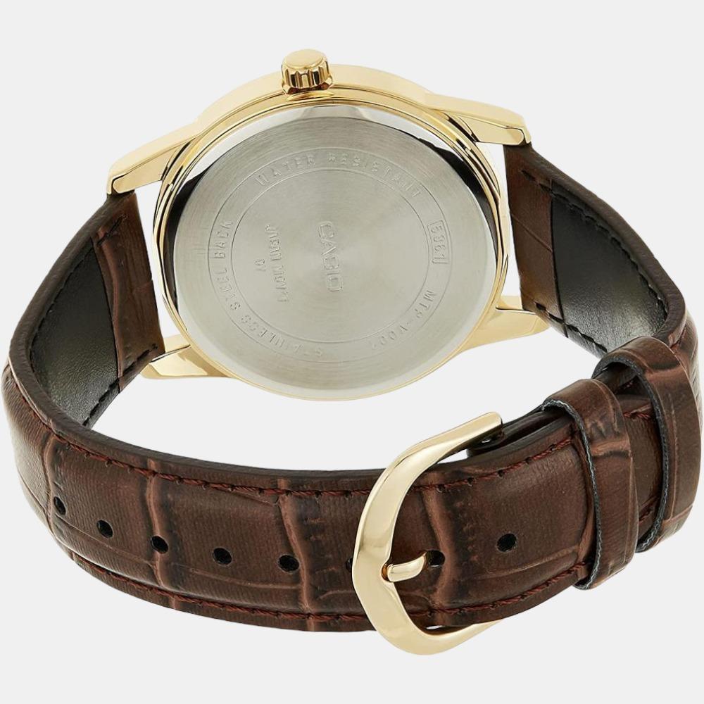 Casio Enticer Men Quartz Beige Dial Analog Leather Watch A1084 - view 2