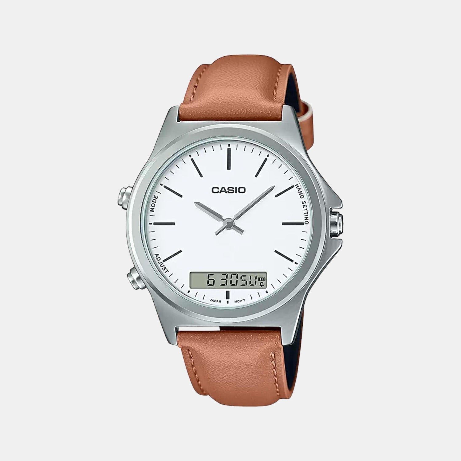 Casio Enticer Men Quartz White Dial Analog Leather Watch A1927