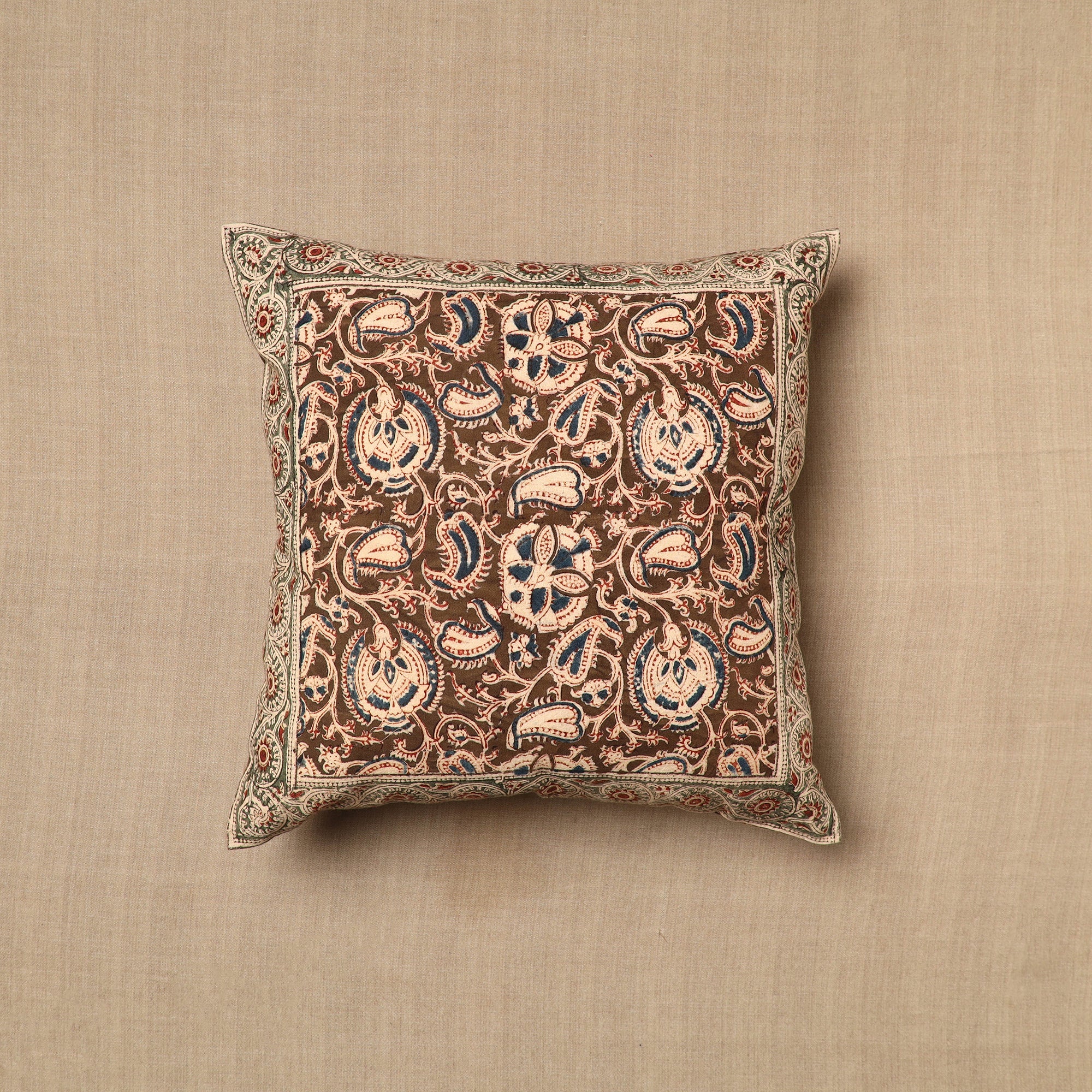 PITCHUKA SRINIVAS KALAMKARI PEDANA Brown - Pedana Block Print Cotton Kalamkari Cushion Cover 02