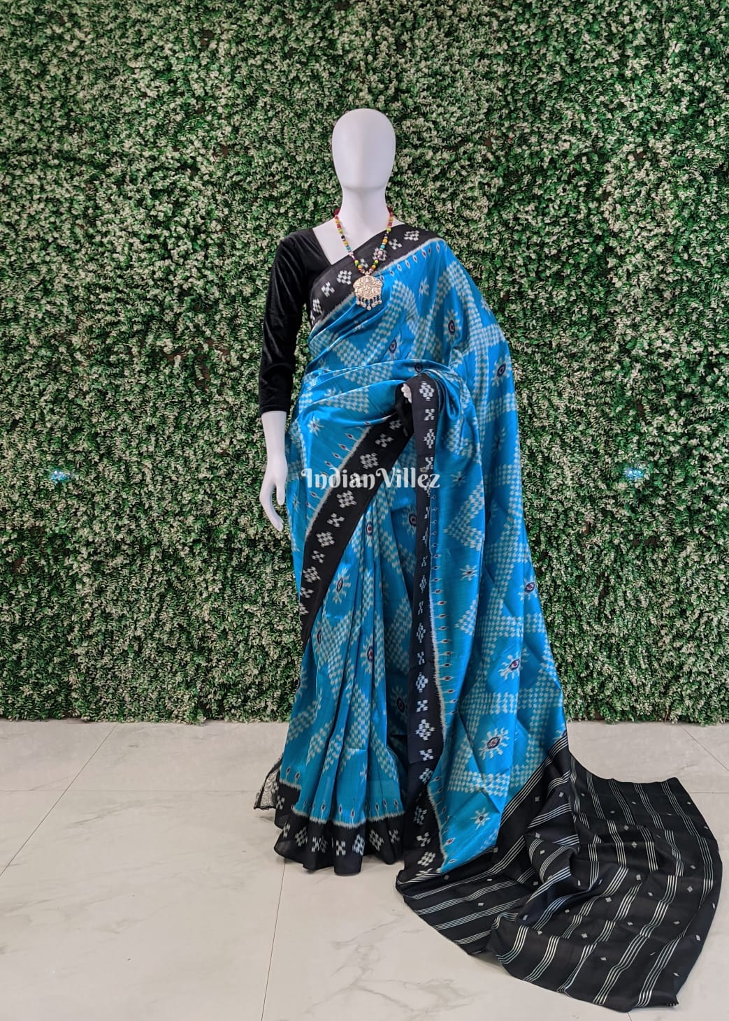 IndianVillèz Sky Blue Contemporary Tarabali Silk Saree