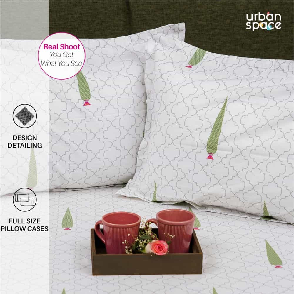 Urban Space -Home Furnishing Store Regal Collection - Breathable 200 TC 100% Pure Cotton Bedsheet with Pillow Cover, Pinewood Grey Green - view 3