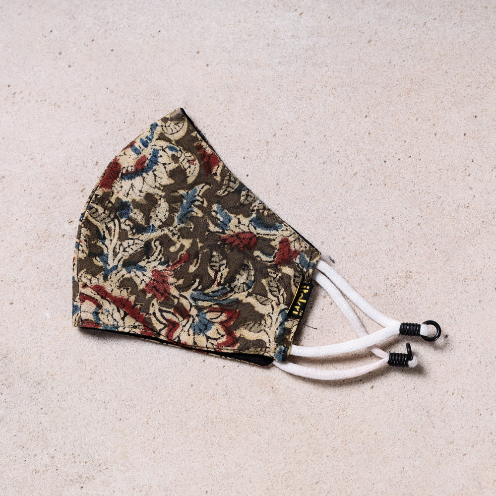 JALPARI Kalamkari Block Printed Cotton 3 layer Snug Fit Face Cover