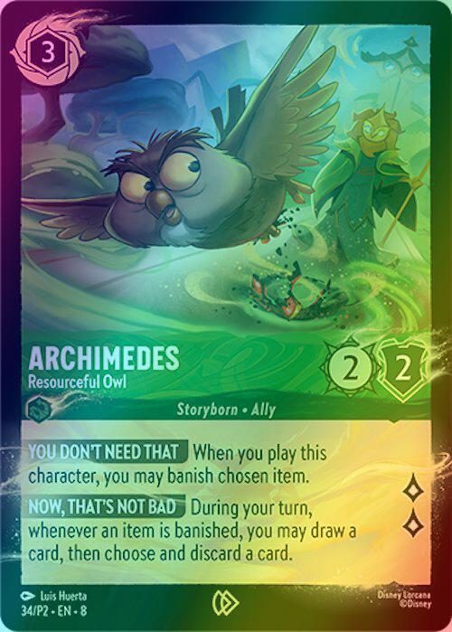 P2 disney lorcana – Archimedes - Resourceful Owl - 34/P2 [Disney Lorcana Promo Cards] [Holofoil]