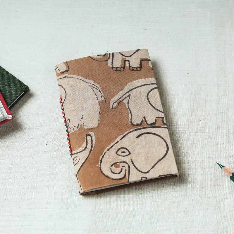 CHUTNEY CRAFT STUDIO Brown - Art Block Print Fabric Cover Handmade Paper Notebook (5 x 3.5 in)