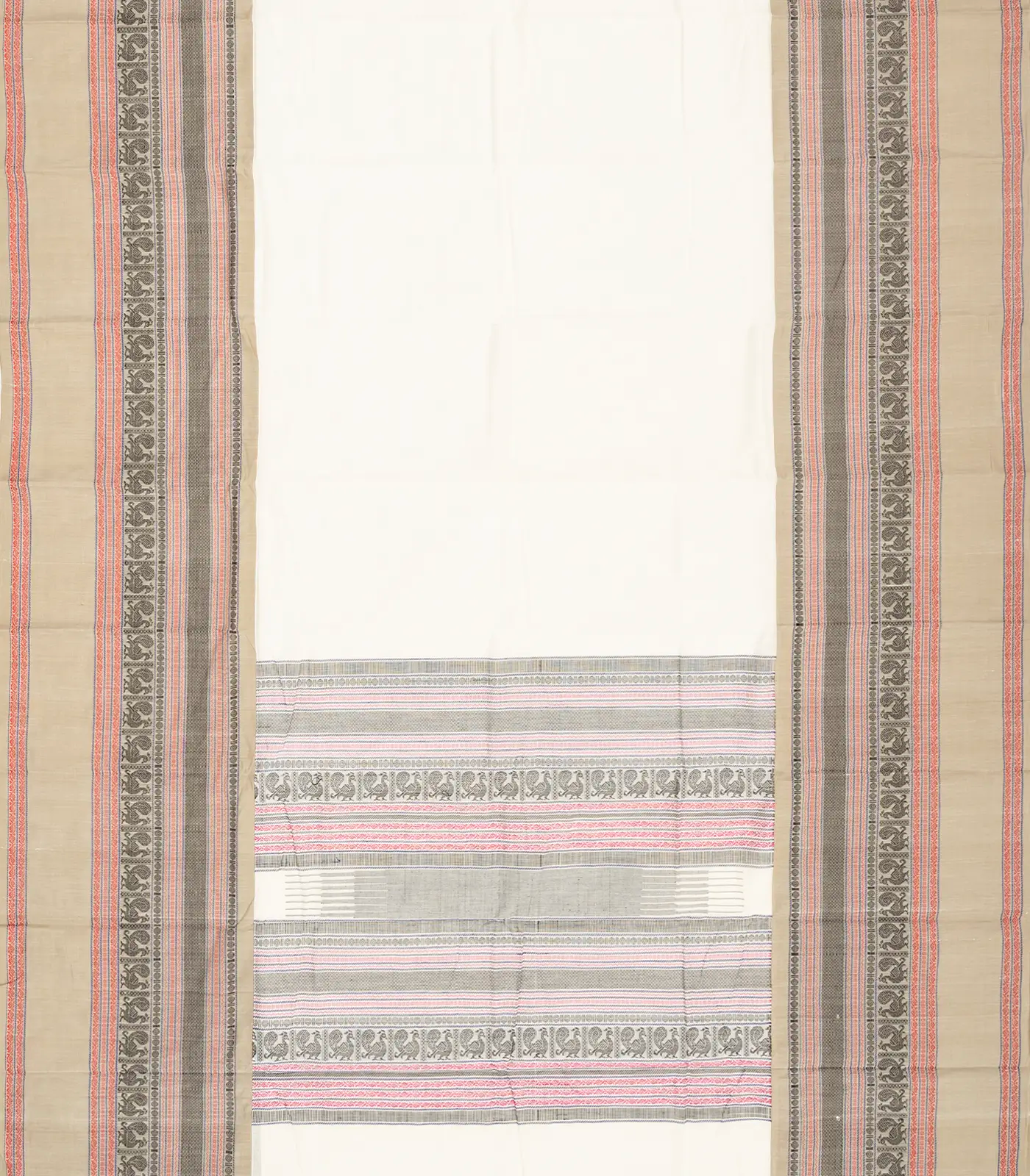 RmKV White Handloom Kanchi Cotton Saree With Contrast Border - view 2