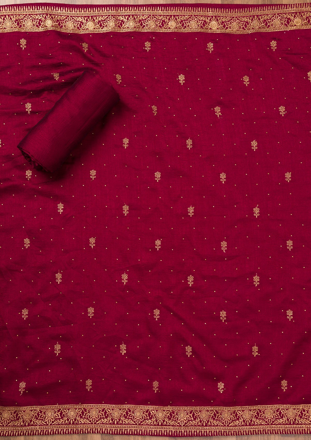Koskii Maroon Zariwork Raw Silk Unstitched Salwar Suit - view 6