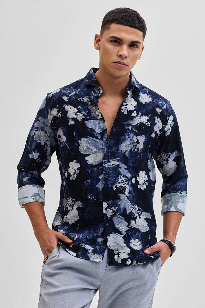 SNITCH Navy Textured Abstract Shirt - view 5
