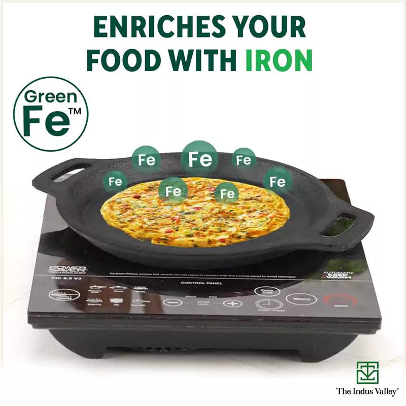 The Indus Valley CASTrong Cast Iron Fish Fry Pan, Pre-seasoned, Nonstick, 100% Pure, Toxin-free, Induction, 22.4/25cm, 1.5kg/2kg - view 6