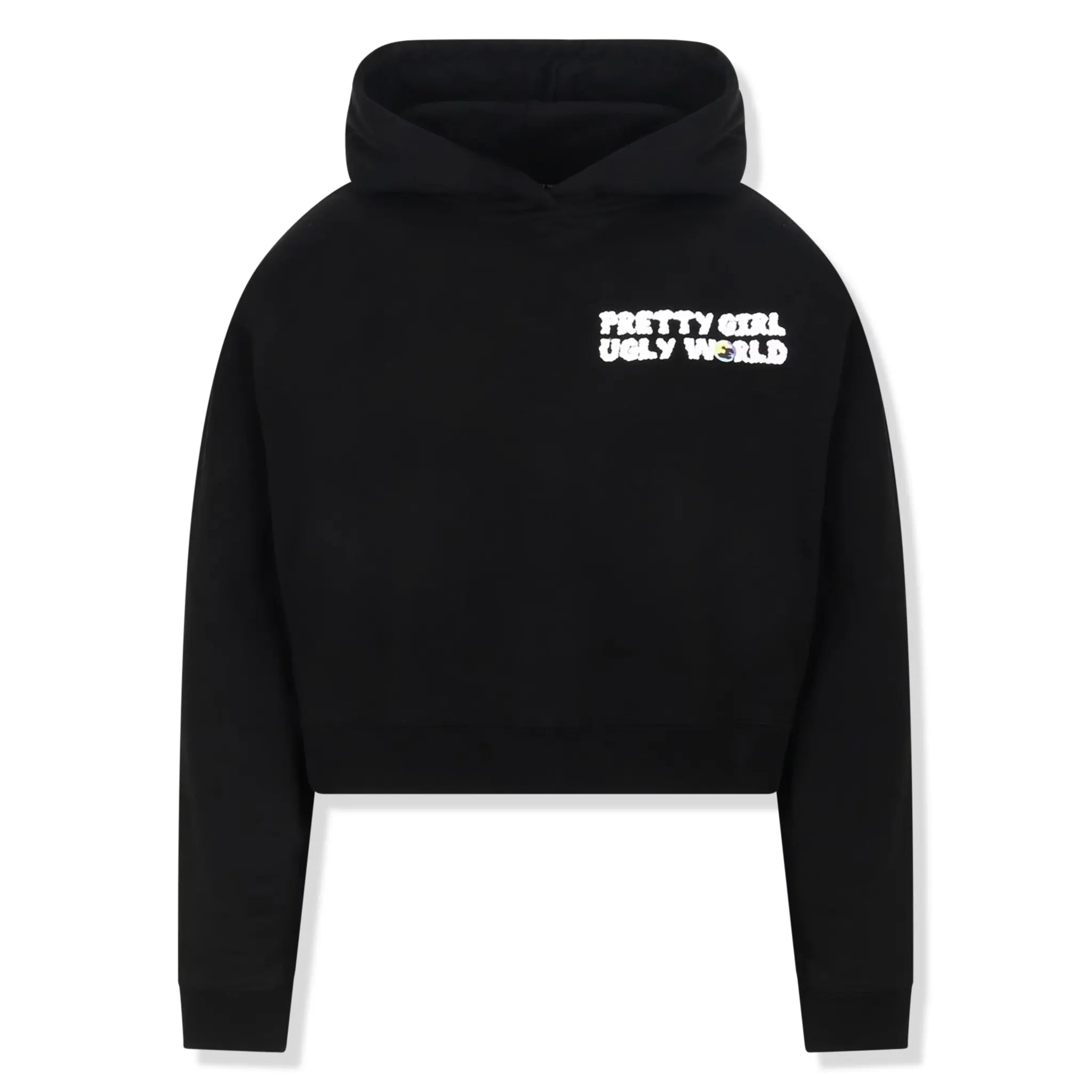 Pretty Boy Ugly World Pretty Girl Ugly World Cropped Black Hoodie (W)