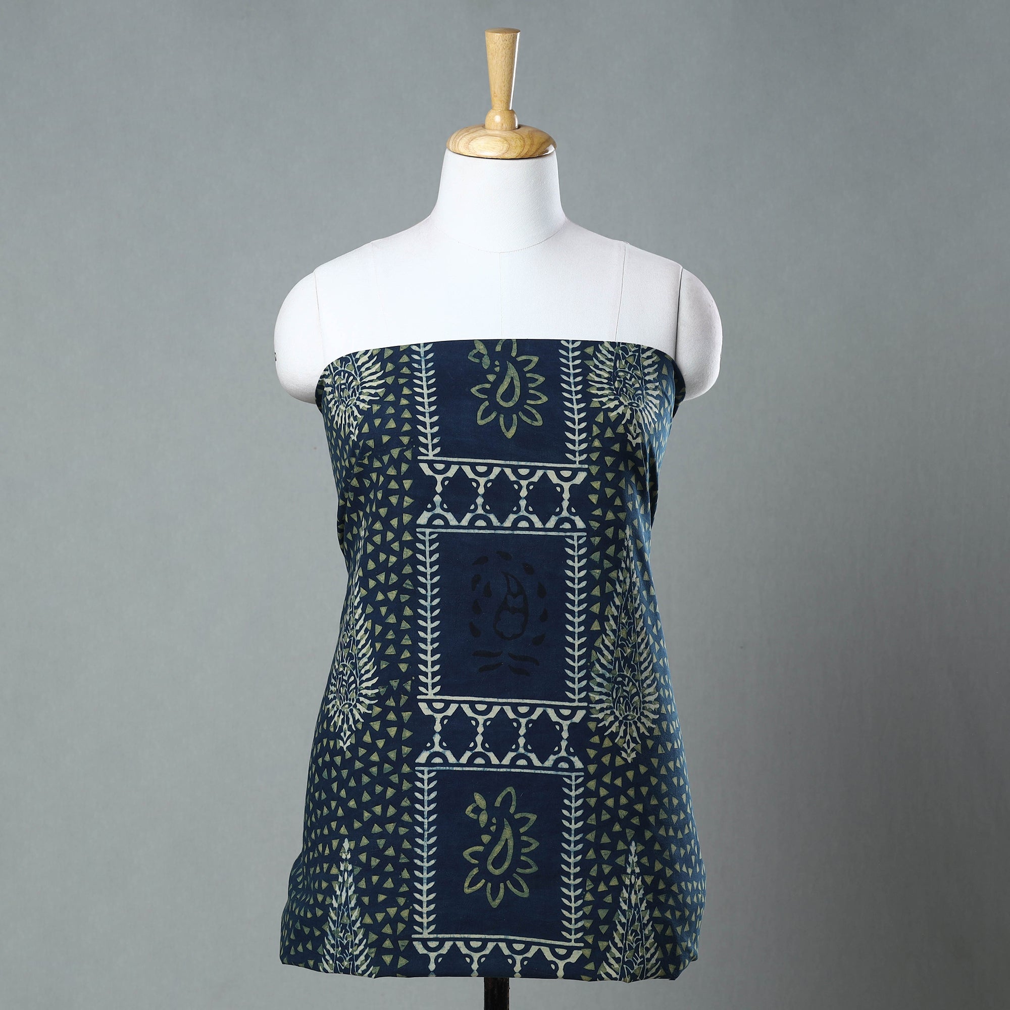 RIYAZ ABDULMAJID KHATRI - AJRAKH Blue - Ajrakh Block Printed Cotton Kurta Material - 3 meter