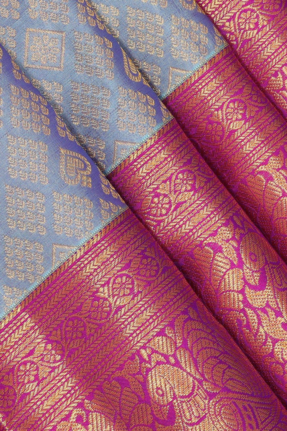 Kalanjali Kanchipattu Bluish Grey Brocade Saree - view 2