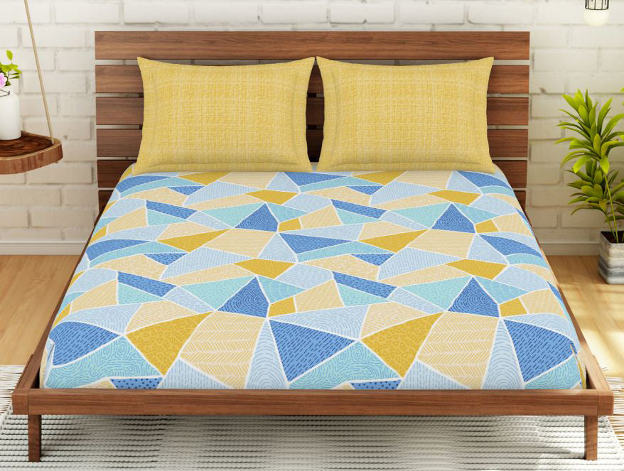Spaces India Geometric Lemon - Yellow 100% Cotton Double Bedsheet - Atrium By Spaces - view 2