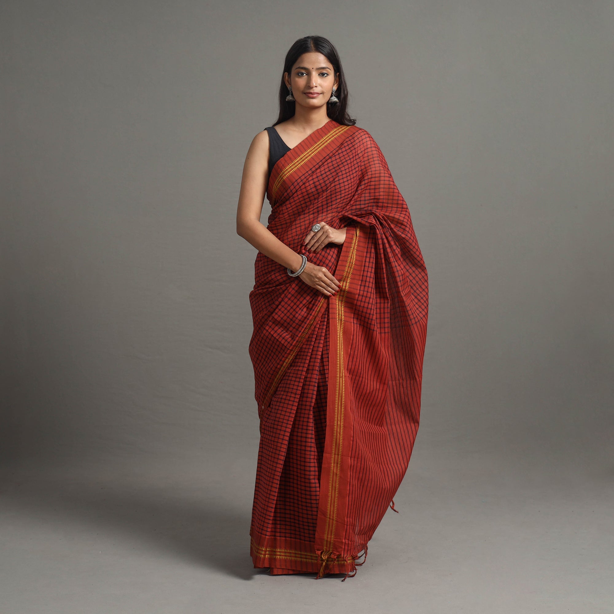 CHITRIKA Narayanpet Small Chequered Dobby Cotton Handloom Saree 111