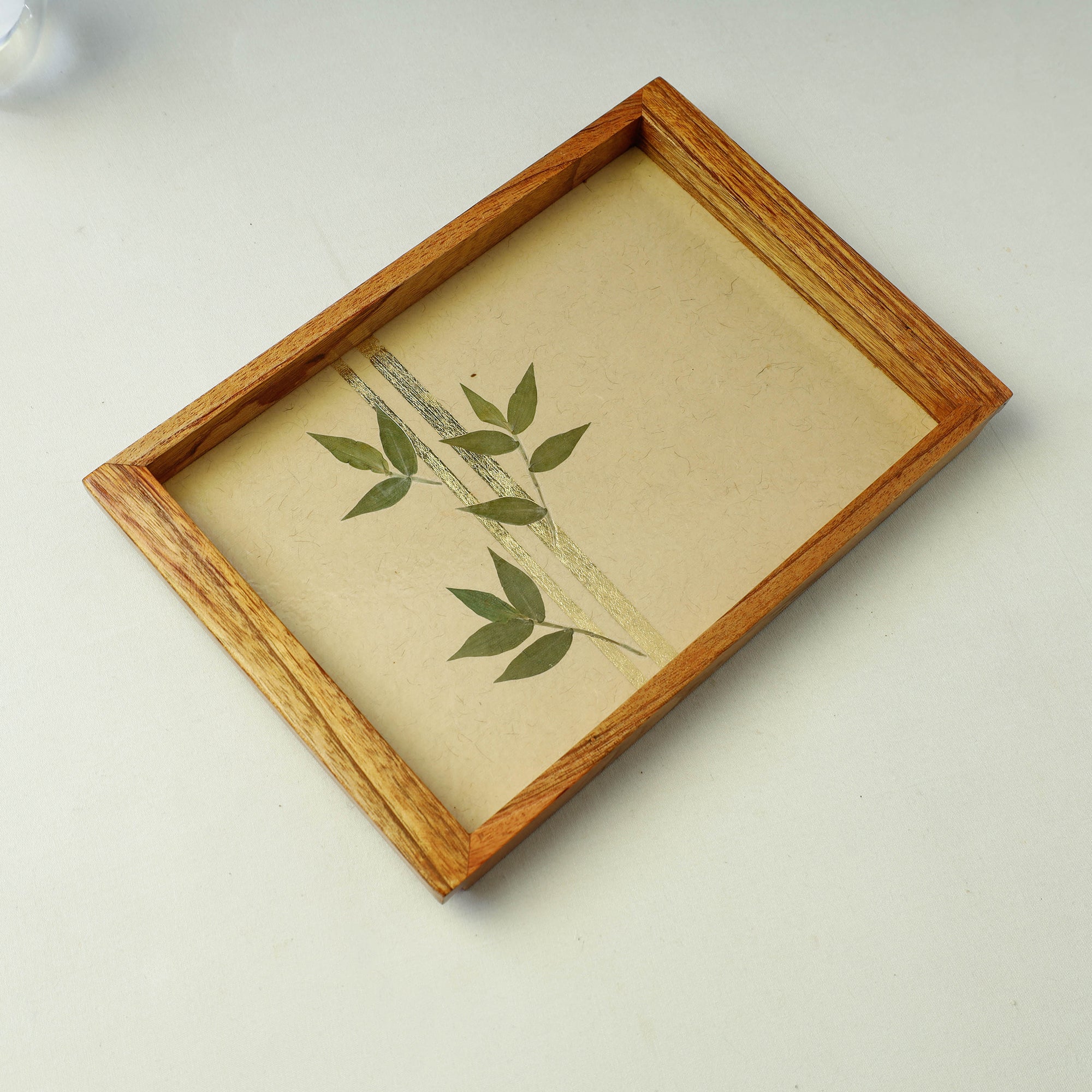 SHRADHANJALI - AN AUROVILLE UNIT Beige - Bamboo Art Work Wooden Tray (12 x 8 x 1 in) - view 2