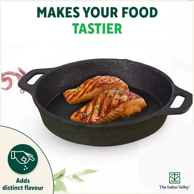The Indus Valley CASTrong Cast Iron Fry Pan, 2 Handles, Pre-seasoned, Nonstick, 100% Pure, Toxin-free, Induction, 24.6cm, 1.8L, 2.6kg - view 9