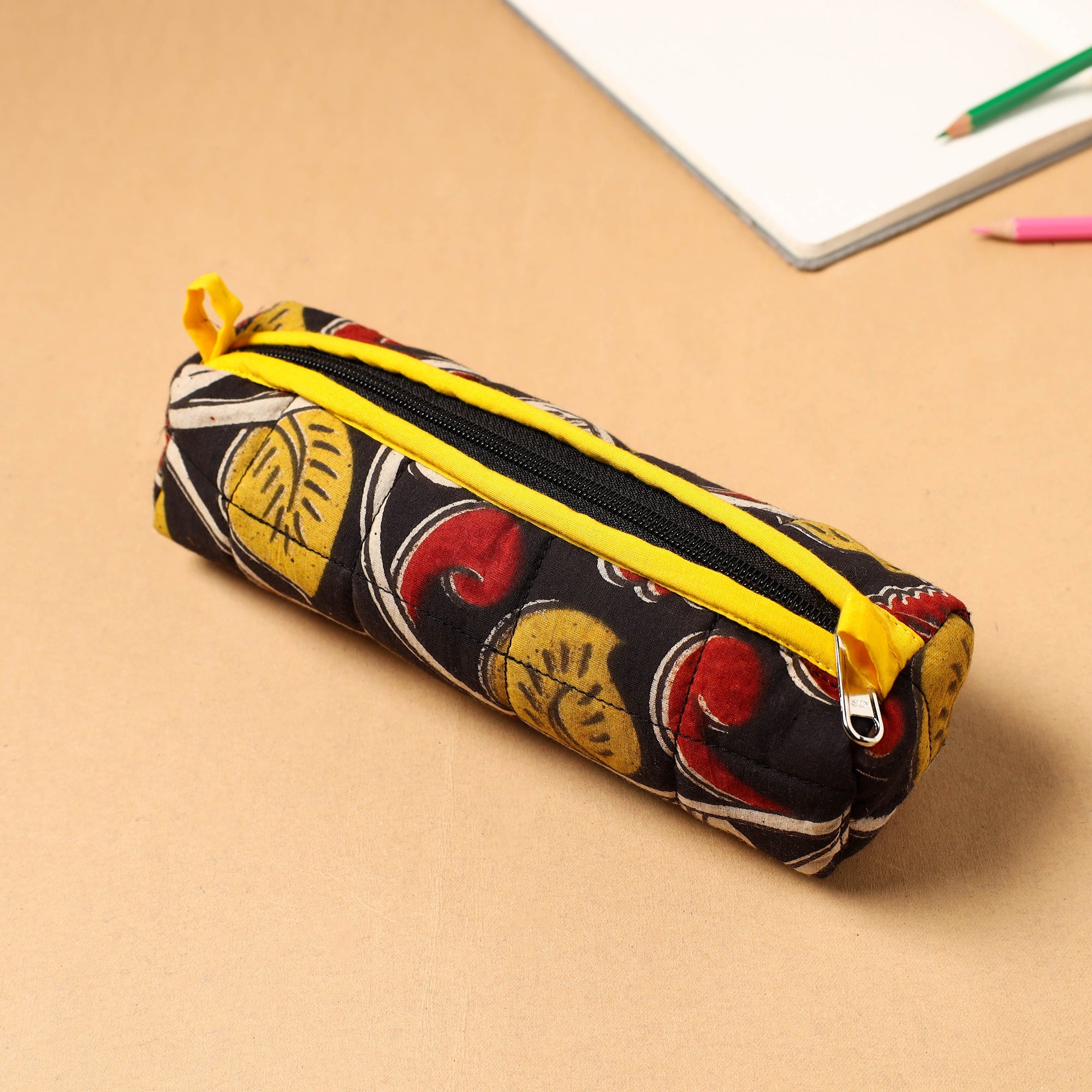 NOORI BAZAR Black - Handcrafted Quilted Cotton Pencil Pouch 01