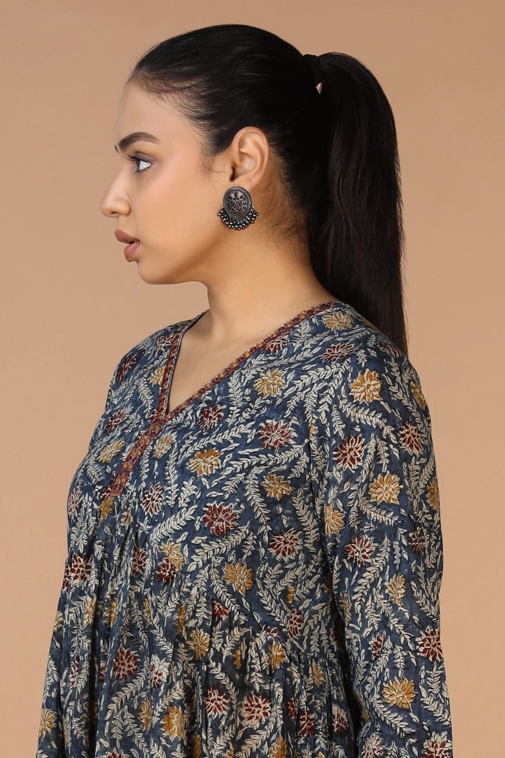 Kalanjali Ethnics Cotton Mull Kalamkari Handblock printed dress - view 9