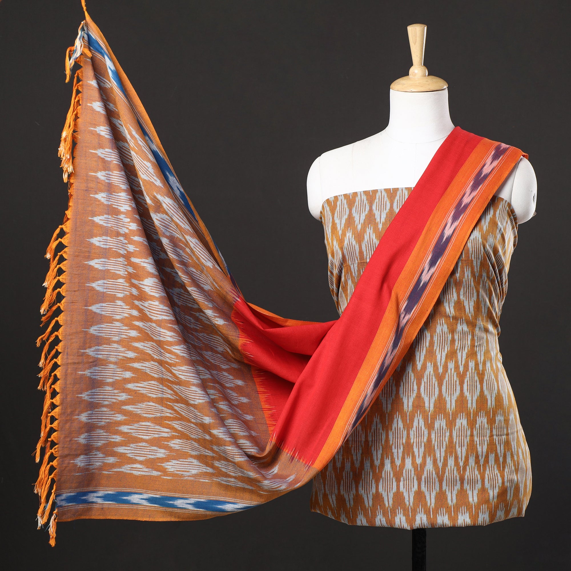 SOUTH KARGHA Brown - 3pc Pochampally Ikat Weave Cotton Suit Material Set