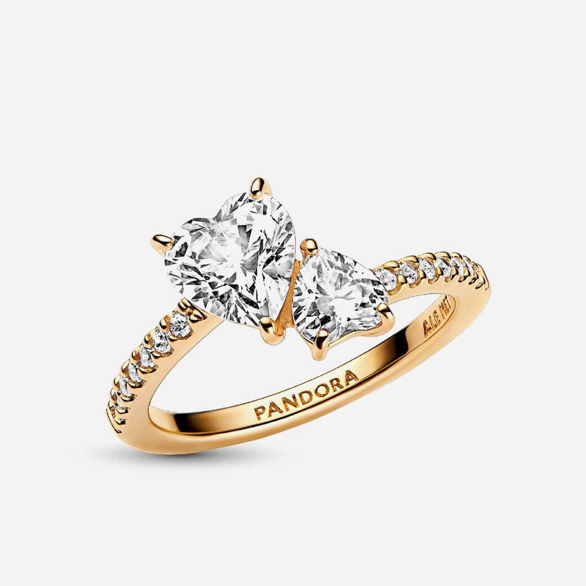 Pandora Double Heart Sparkling Ring Gold Plated - view 2