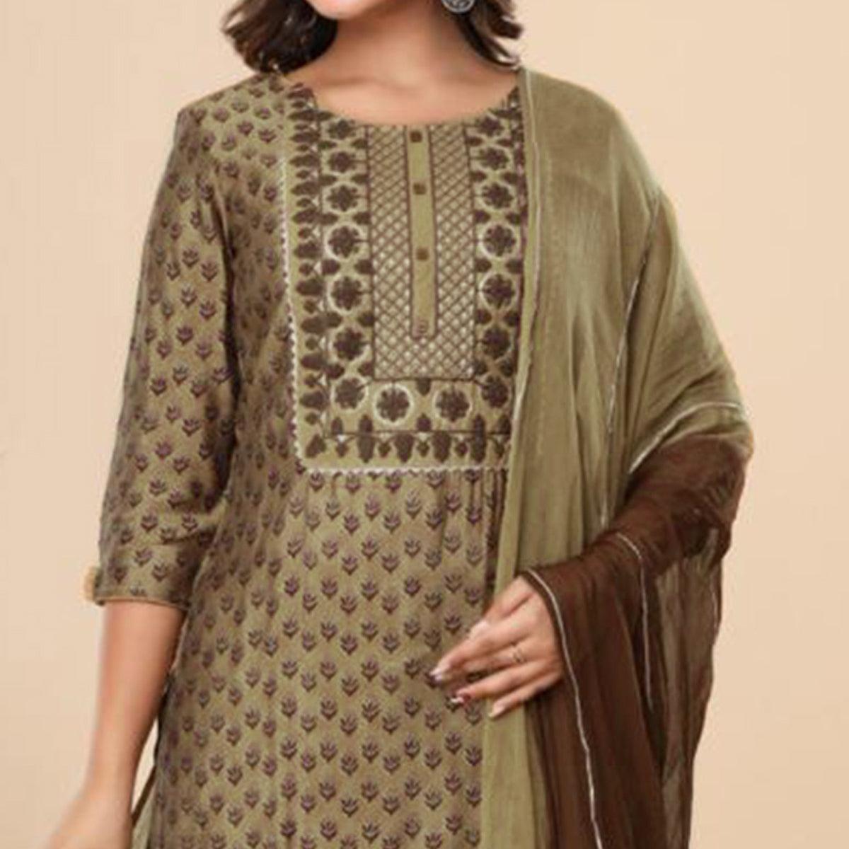 Peachmode Brown Printed Pure Cotton Sharara Suit - view 2