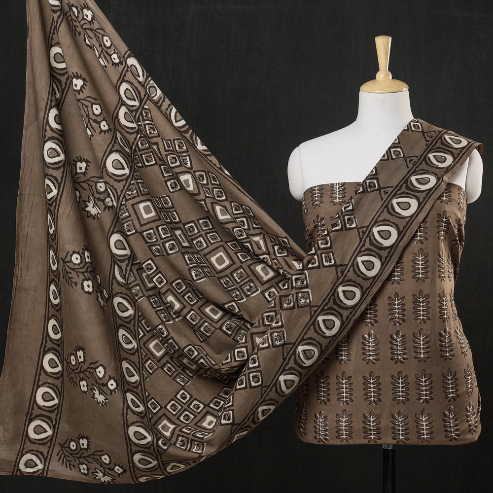 HAVELI CHRONICLES Brown - 3pc Cotton Block Printed Pipad Dress Material Set