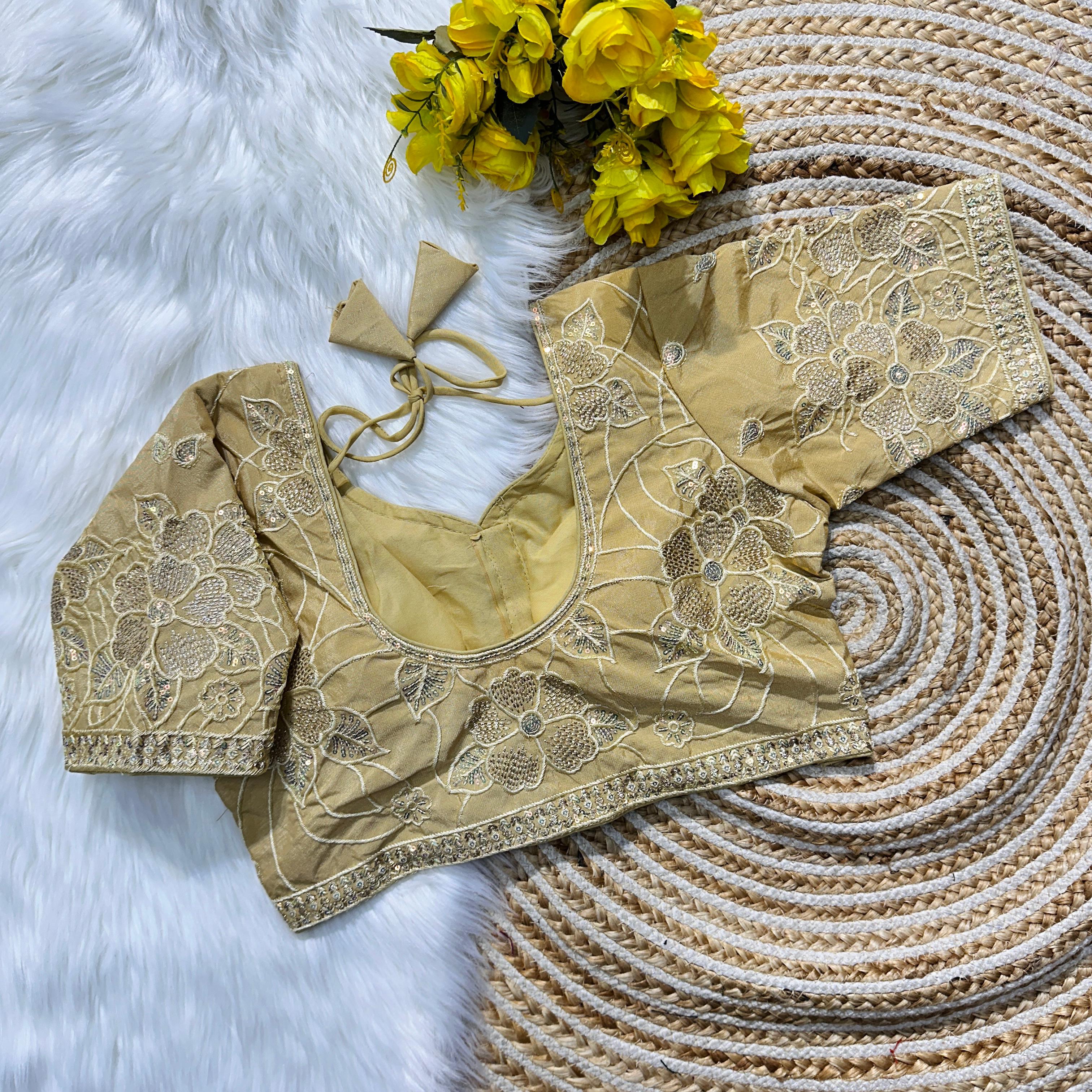 ClothsVilla Beige Soft Silk Blouse with Beautiful Embroidery and Sequence Accents