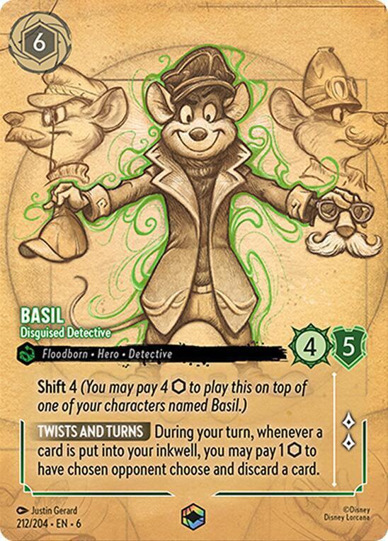 Disguised detective enchanted – Lorcana Basil - Disguised Detective (Enchanted) - 212/204 [Azurite Sea] [Holofoil]