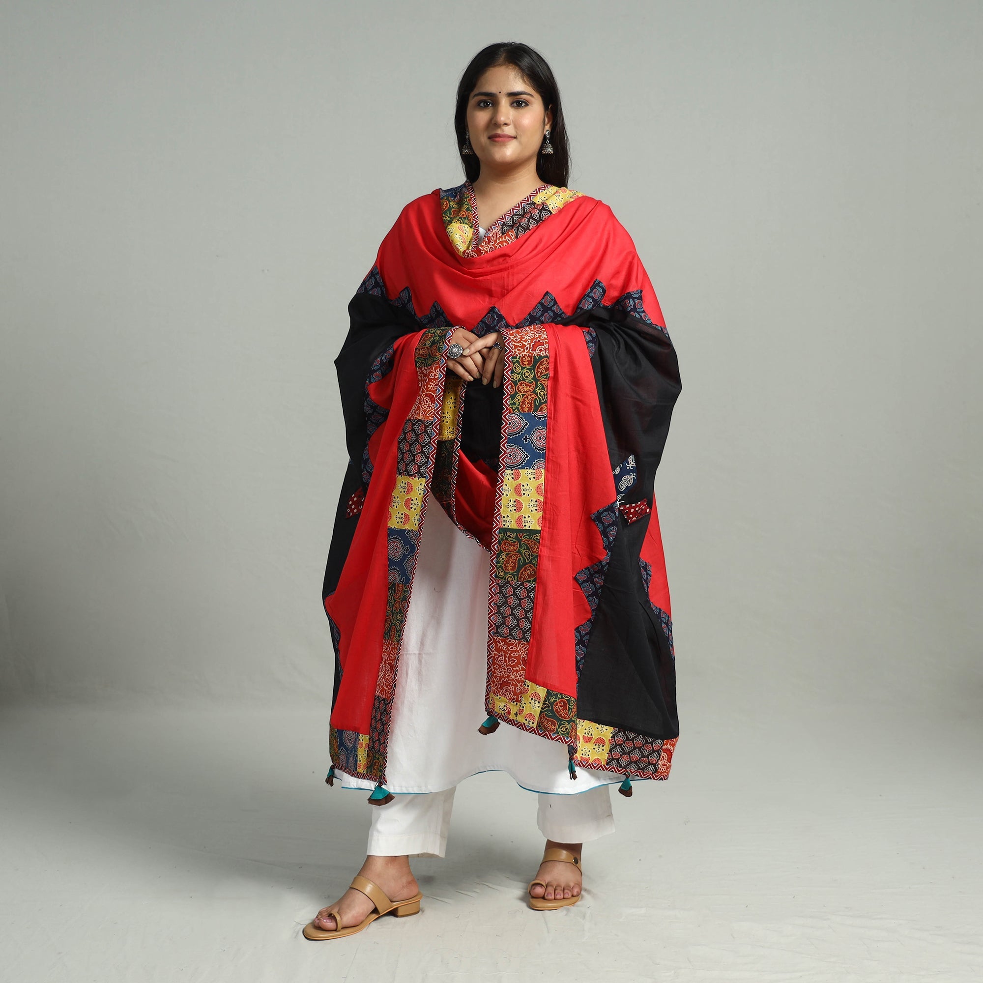 SHADES OF MARUDHARA Applique Patchwork Cotton Ajrakh Dupatta with Mirror Work 22 - view 2