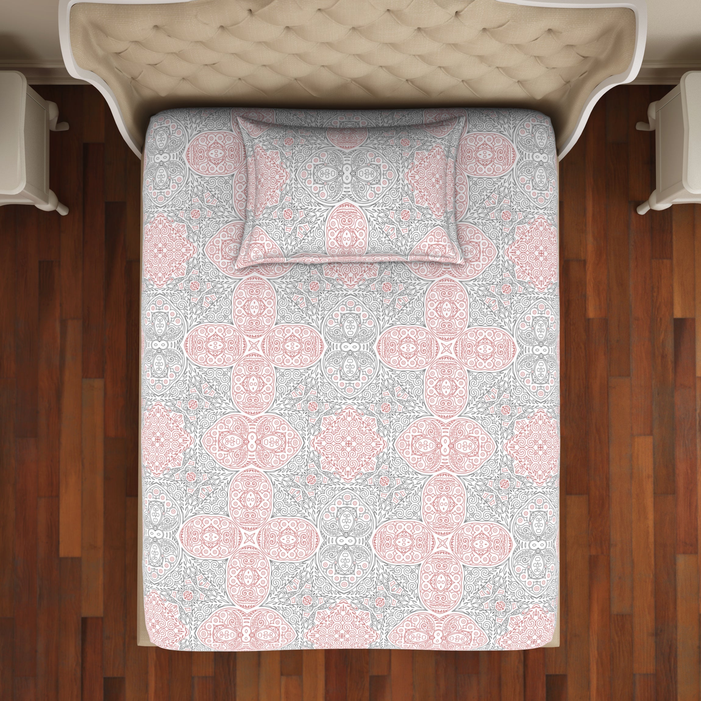 Spaces India Ornate Orange/Sage Cotton Rich Single Bedsheet - 2-In-1 By Welspun - view 5