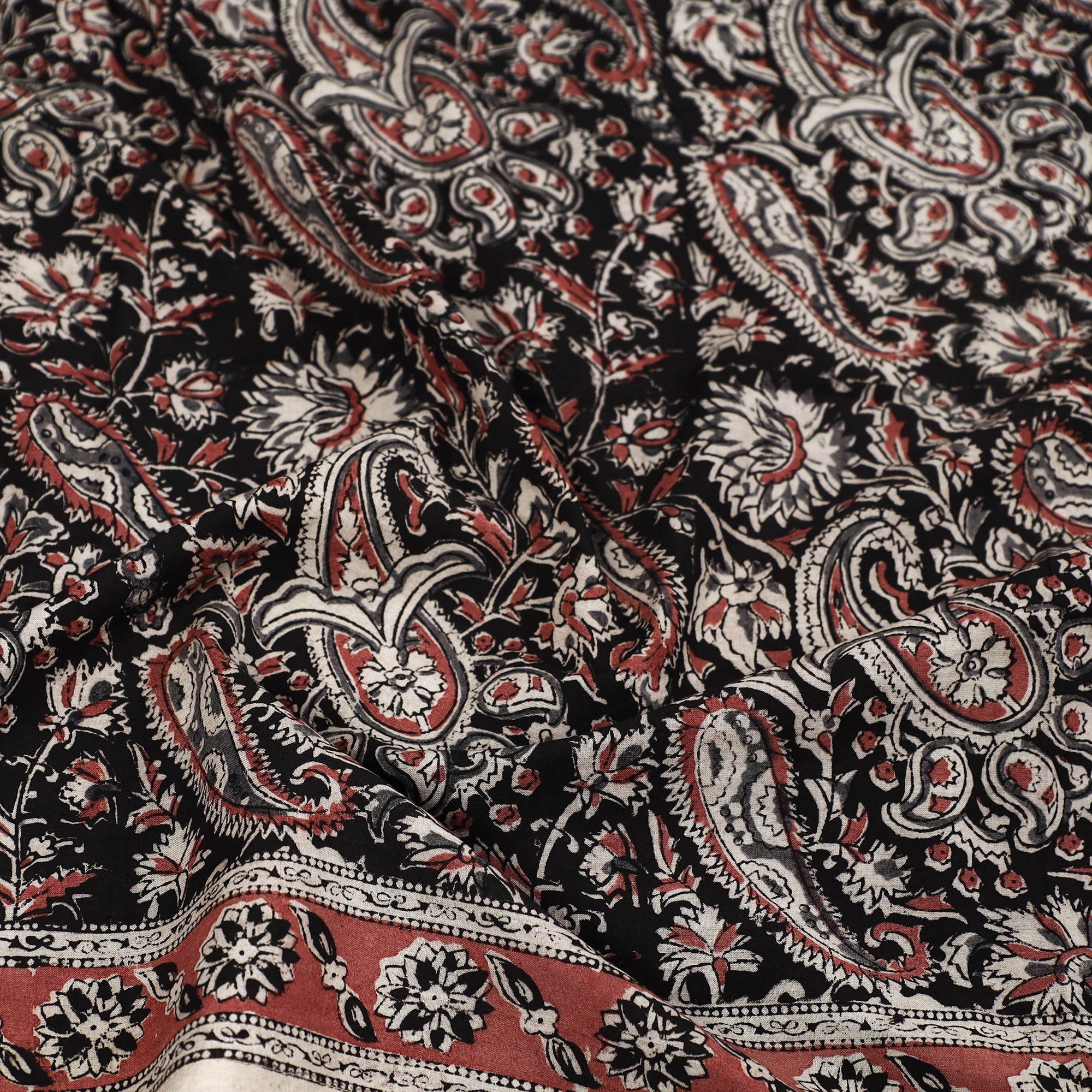 PITCHUKA SRINIVAS KALAMKARI PEDANA Black - Pedana Kalamkari Block Printed Natural Dyed Cotton Scarf 96 - view 2