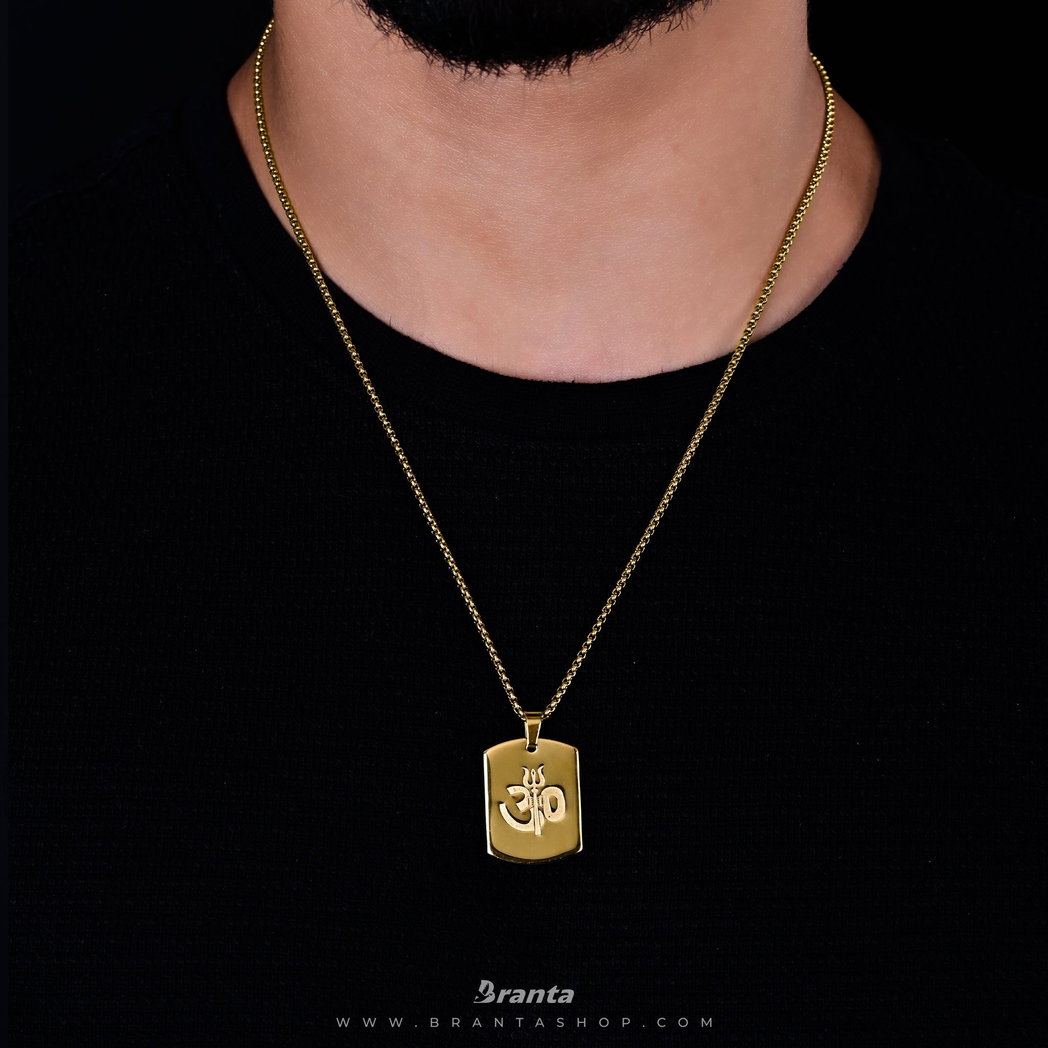 Branta Om Trishul Power Gold Plated Pendant Chain Necklace (23 Inch) - view 3