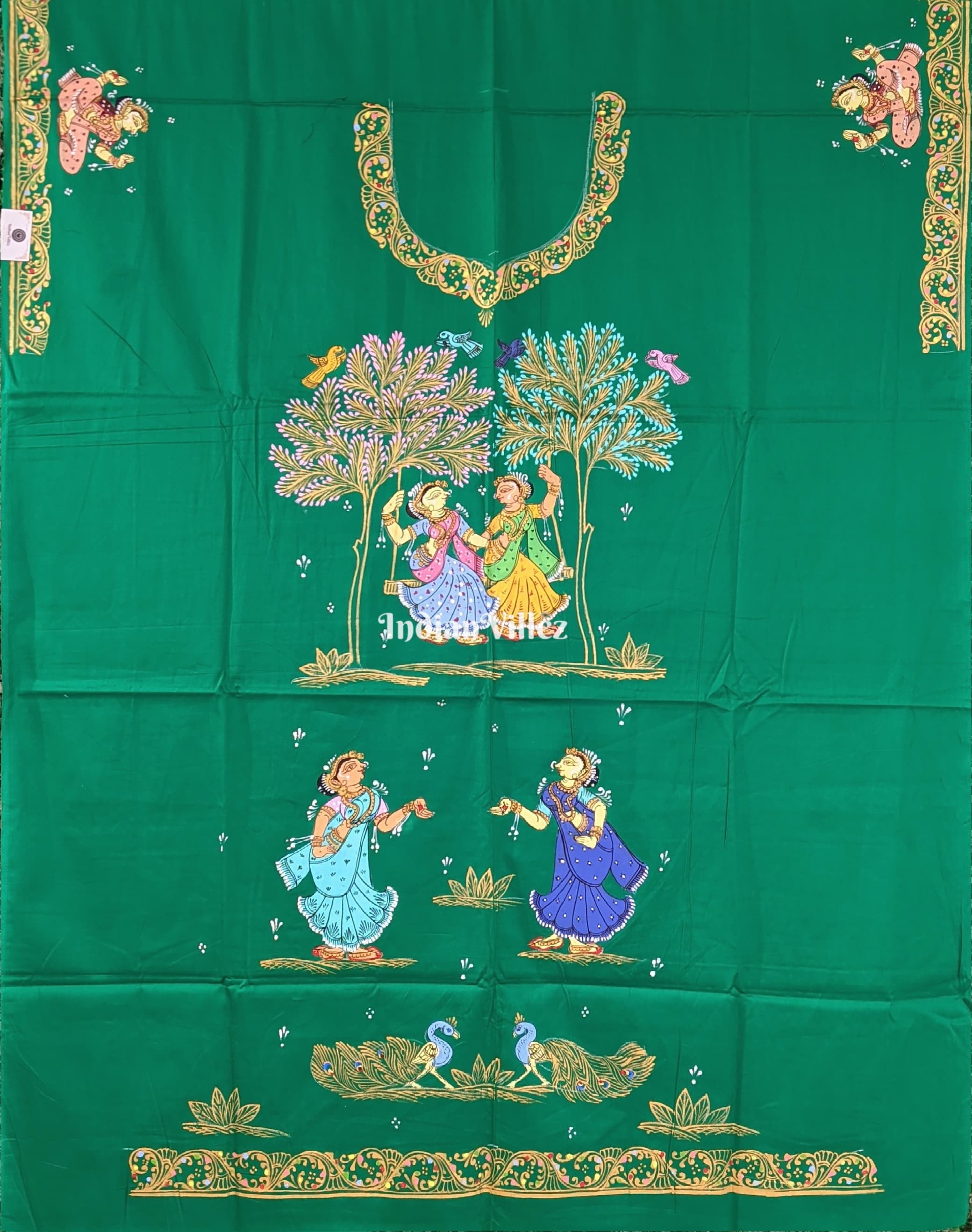 IndianVillèz Green Nartaki Pattachitra Kurti Cotton Dress Material