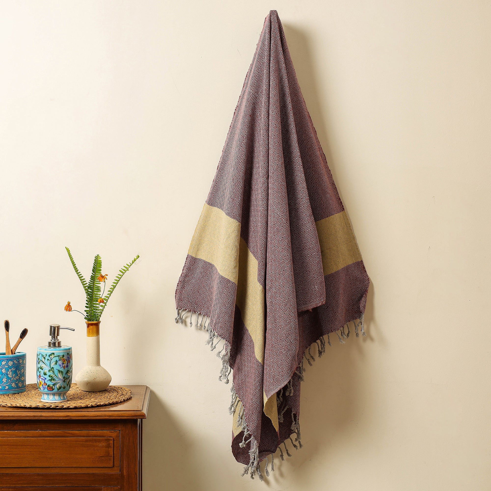 HANDLOOM VIRASAT Brown - Handloom Cotton Towel with Tassels from Bijnor by Nizam