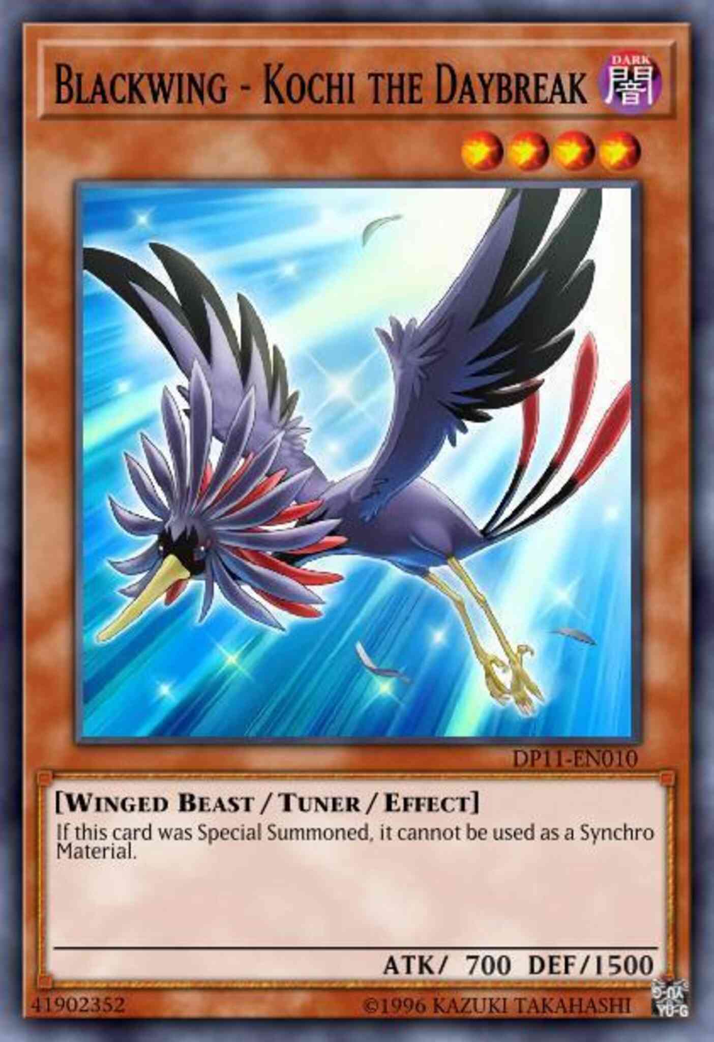 Yu-Gi-Oh! Blackwing - Kochi the Daybreak - DP11-EN010 - Rare - 1st Edition