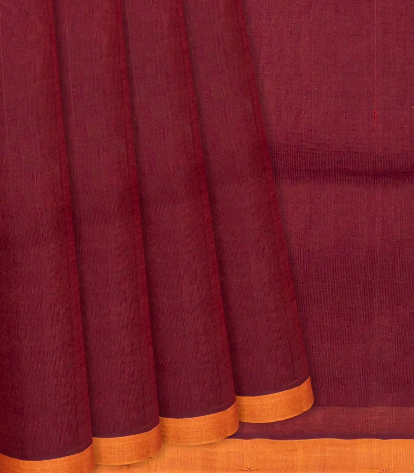 RmKV Crimson Handloom Silk Cotton Saree With Orange Selvage-Crimson