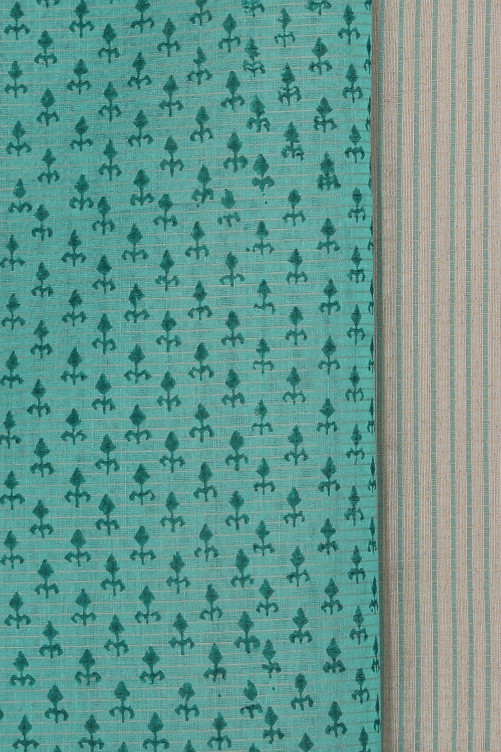 Kalanjali Flower Printed Teal Green Saree – Women's - view 2