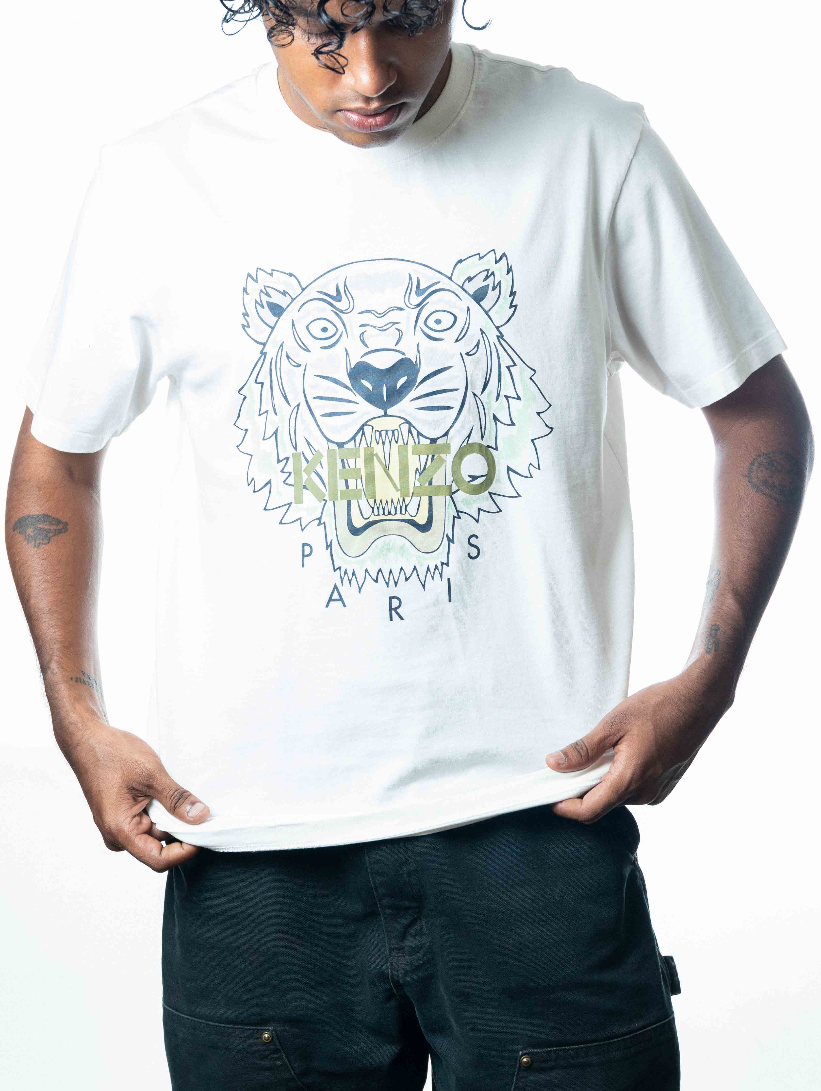 Kenzo Men's Green Black Tiger T-Shirt